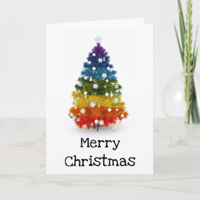 Personalisierter LGBT Gay Rainbow Weihnachtsbaum Feiertagskarte (Vorderseite)