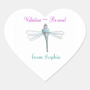 Personalisierter Libelle Valentineaufkleber Herz-Aufkleber