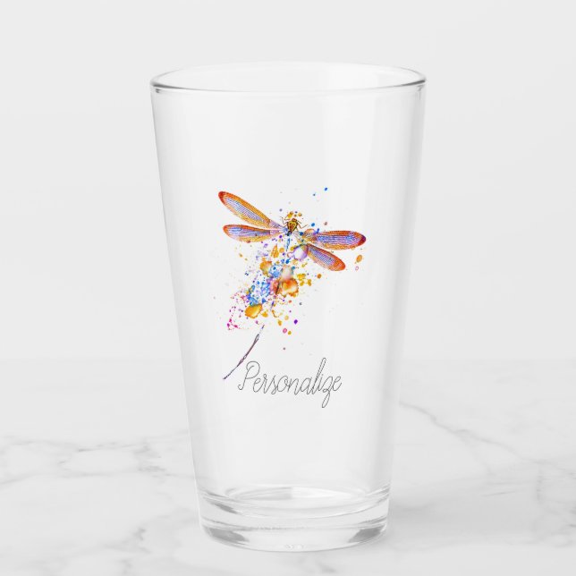 Personalisierter Libellen-Splatter Glas (Vorderseite)