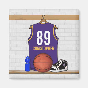 Personalisierter Lila Basketball und Goldball Jers Magnet