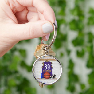 Personalisierter Lila Basketball und Goldball Jers Schlüsselanhänger