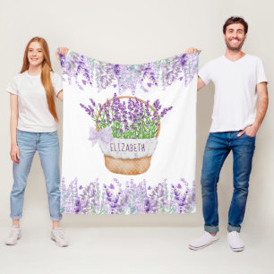 Personalisierter lila Blumenkorb in lila und grün Fleecedecke