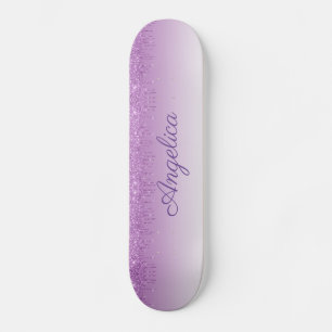 Personalisierter Lila Drilling-Glitzer Skateboard