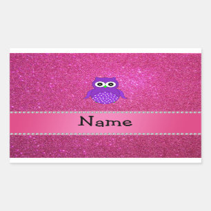 Personalisierter lila Eulenrosa-NamensGlitter Rechteckiger Aufkleber