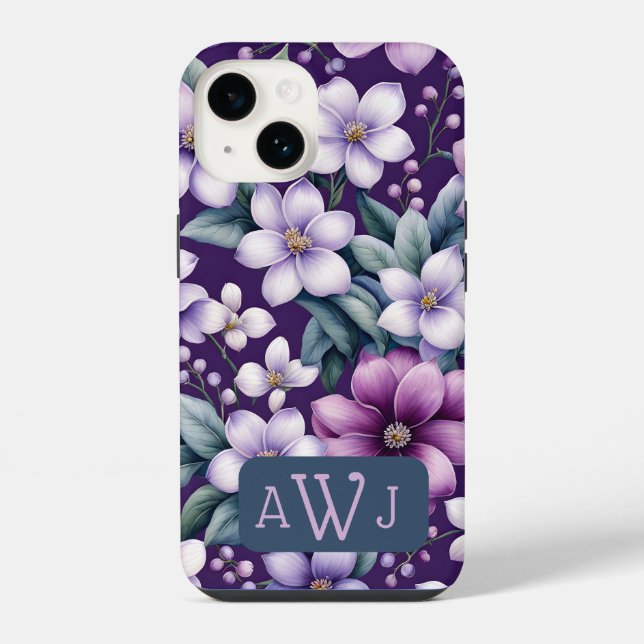 Personalisierter Lila floraler iPhone-Fall iPhone Hülle (Rückseite)