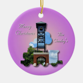 Personalisierter (Lila) Foley Clock Tower & Train Keramik Ornament