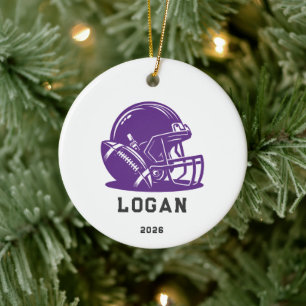 Personalisierter lila Football-Helm-Ornament Keramik Ornament