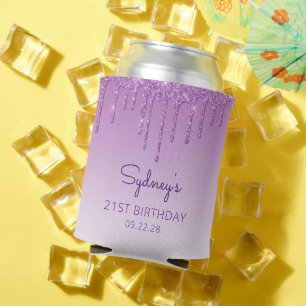 Personalisierter lila Glitter-Drip 21. Geburtstag Dosenkühler