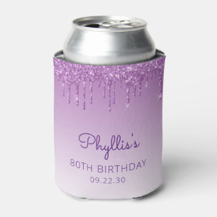 Personalisierter lila Glitter-Drip zum 80. Geburts Dosenkühler