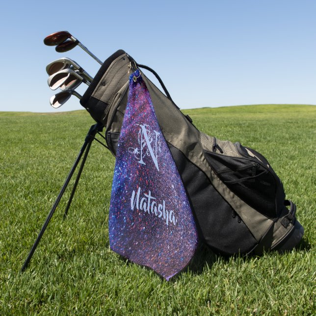 Personalisierter Lila Glitzer  Golfhandtuch (Gras)