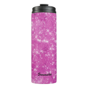 Personalisierter Lila Glitzer Individuelle Name Thermosbecher