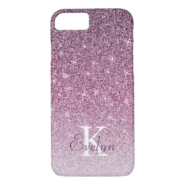 Personalisierter Lila Glitzer Monogramm Case-Mate iPhone Hülle (Rückseite)