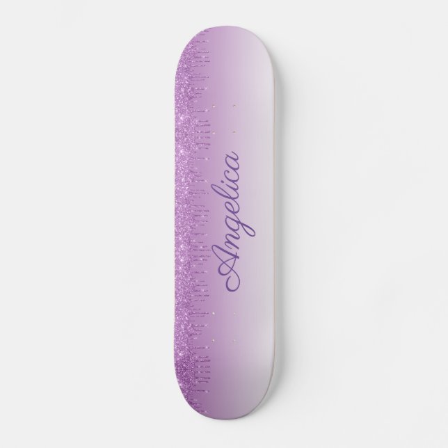 Personalisierter Lila Glitzer Skateboard (Vorderseite)