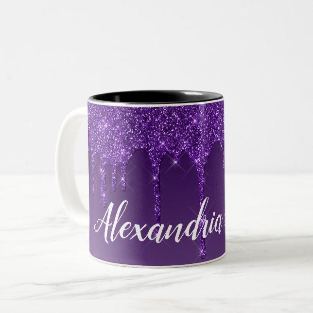 Personalisierter Lila Glitzer Zweifarbige Tasse (Vorderseite Links)