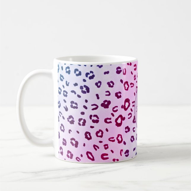 Personalisierter lila Leopard-Design Kaffeezuberei Kaffeetasse (Links)