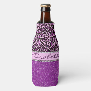 Personalisierter lila Leopard-Druck-Glitzer Flaschenkühler