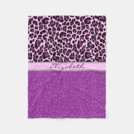 Personalisierter lila Leopard-Druck-Glitzer Fleecedecke