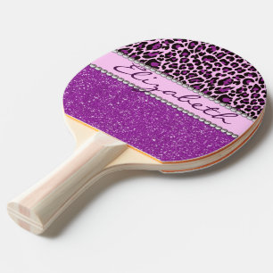 Personalisierter lila Leopard-Druck-Glitzer Tischtennis Schläger
