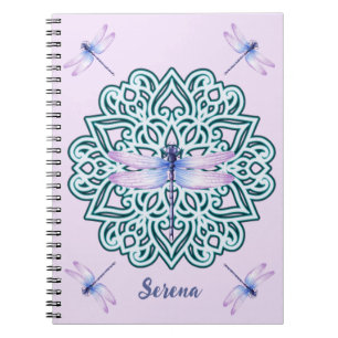 Personalisierter Lila Libelle Mandala Pink Notizblock