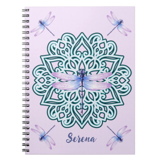 Personalisierter Lila Libelle Mandala Pink Notizblock (Vorderseite)