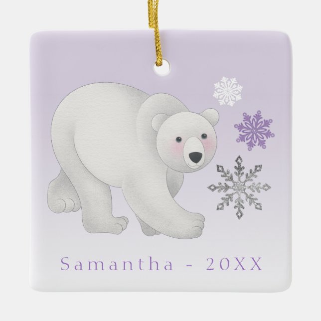Personalisierter Lila Polar Bär Keramik Ornament (Vorderseite)