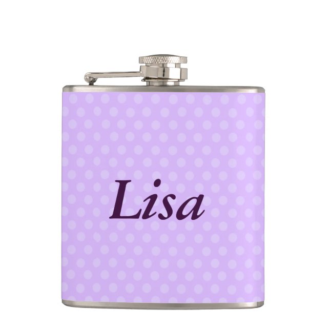 Personalisierter Lila Polka Dot Flask Flachmann (Vorderseite)