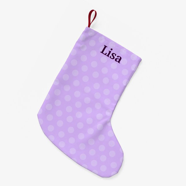 Personalisierter Lila Polka Dot Strumpf Kleiner Weihnachtsstrumpf (Vorderansicht (hängend))