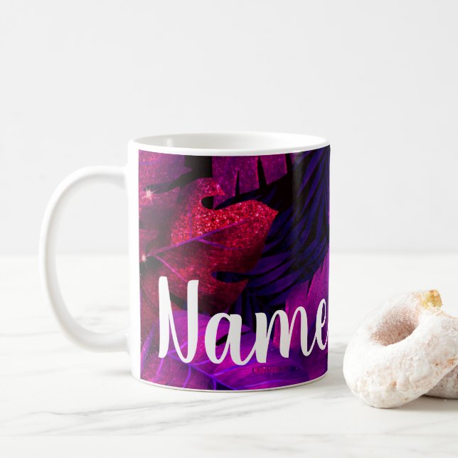 Personalisierter Lila Regenwalddesign Kaffeemaschi Kaffeetasse (Mit Donut)
