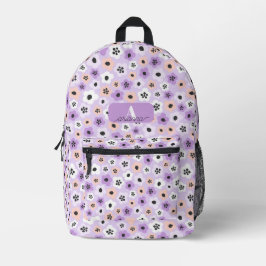 Personalisierter lila Retro-Blumenmuster personali Bedruckter Rucksack