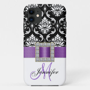 Personalisierter lila schwarzer Damast iPhone 5 11 Hülle