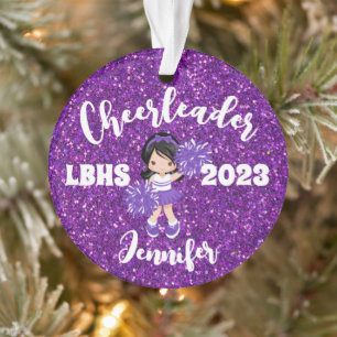 Personalisierter Lila Sparkle Cheerleader Ornament