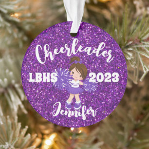 Personalisierter Lila Sparkle Cheerleader Ornament