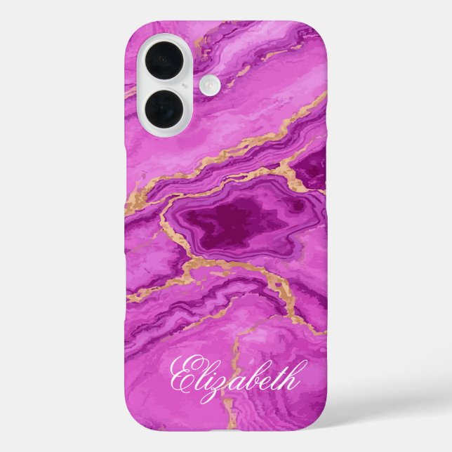 Personalisierter Lila und rosa Marmor Case-Mate iPhone Hülle (Rückseite)