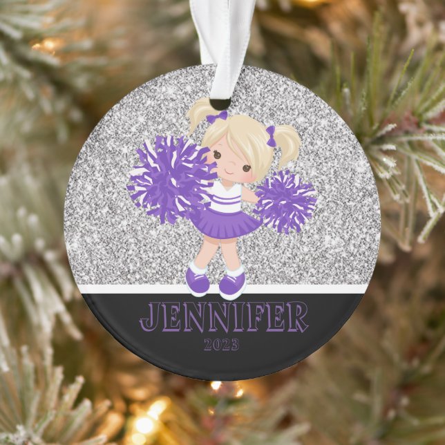 Personalisierter Lila und schwarzer Cheerleader Ornament (Baum)