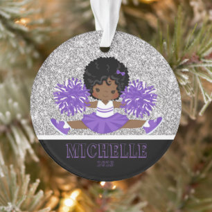 Personalisierter Lila und schwarzer Cheerleader Ornament