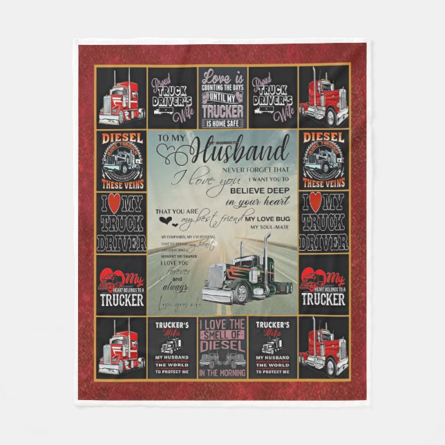 Personalisierter LKW-Fahrer zu meinem Mann Fleecedecke (Vorderseite)