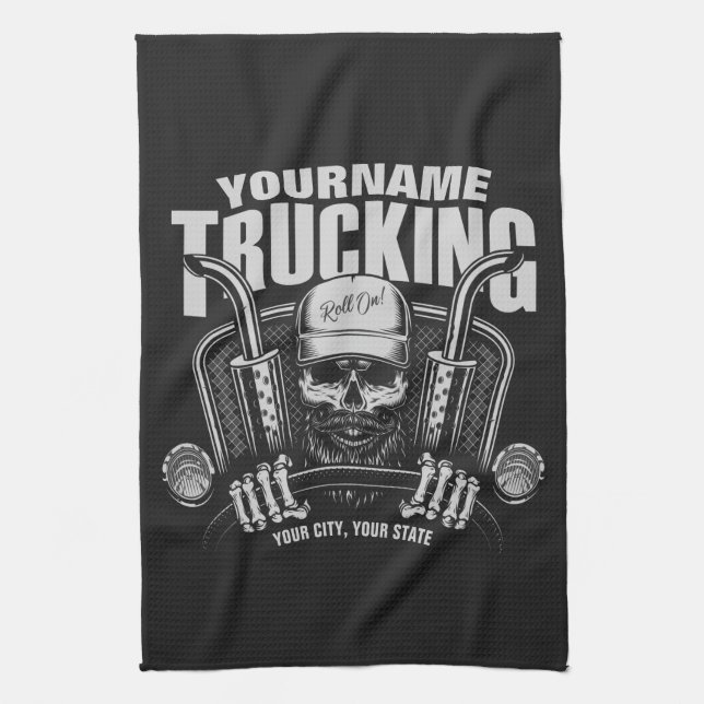 Personalisierter LKW-Totenkopf-LKW-Fahrer Big Rig  Geschirrtuch (Vertikal)