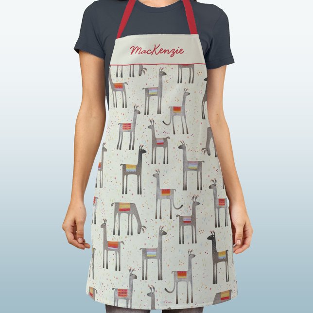 Personalisierter Llama Süß Whimsical  Schürze (Fun llama pattern personalized custom name apron)