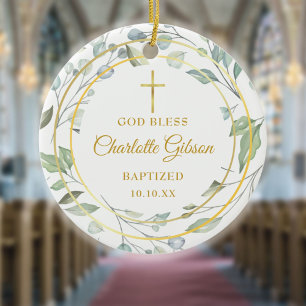 Personalisierter Lorbeerkranz Gold Junge Mädchen T Keramik Ornament