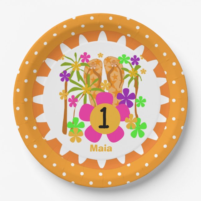 Personalisierter Luau 1. Happy Birthday Paper Tell Pappteller (Vorderseite)