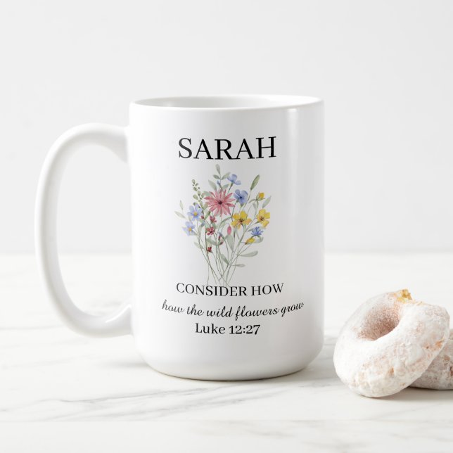 Personalisierter Luke 12:27 Kaffeebecher Kaffeetasse (Mit Donut)