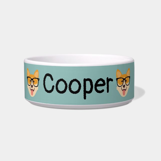 Personalisierter lustiger Hipster Corgi Napf (Vorderseite)