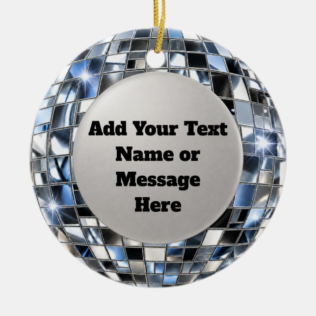 Personalisierter lustiger silberner Disco-Spiegelb Keramik Ornament (Vorne)