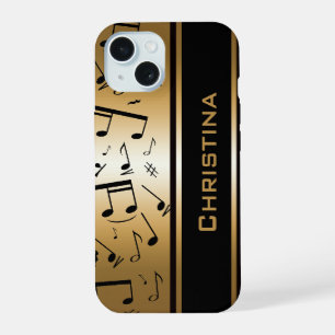 Personalisierter Luxus Gold und schwarze Noten iPhone 15 Hülle