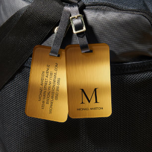 Personalisierter Luxus Monogramm Faux Gold Metall Gepäckanhänger