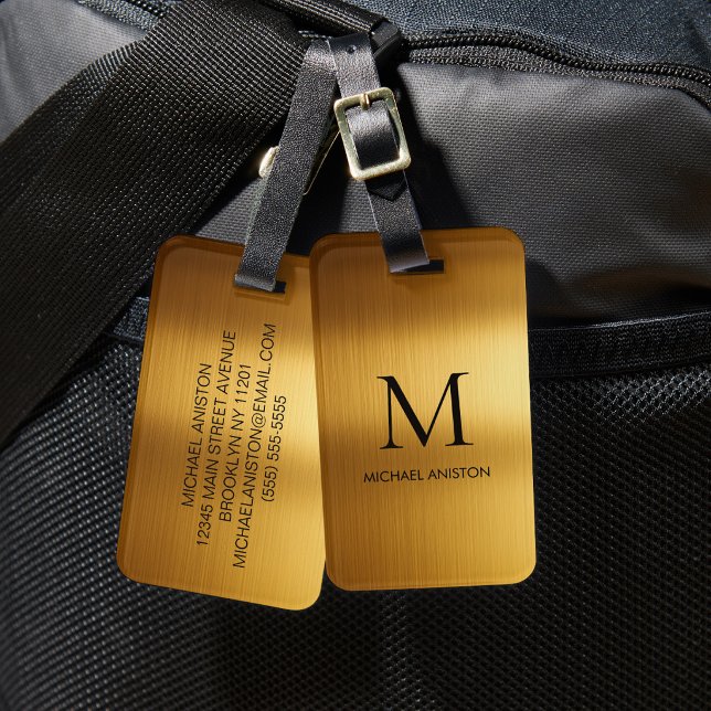 Personalisierter Luxus-Monogramm-Faux-Gold-Metall Gepäckanhänger (Von Creator hochgeladen)