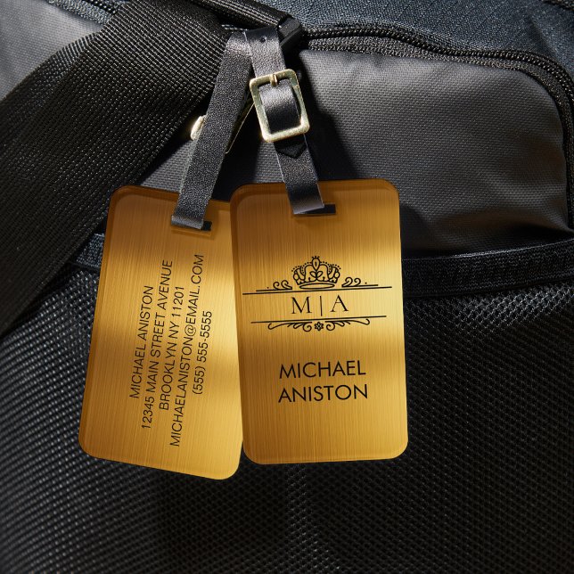 Personalisierter Luxus-Monogramm Gold Reise Gepäckanhänger (Von Creator hochgeladen)