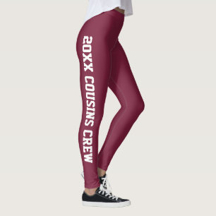 Personalisierter Luxus-Samt Burgunderrot Familienz Leggings