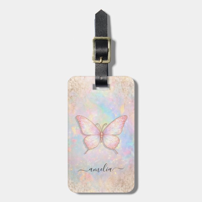Personalisierter Luxus-Sprudelglitter-Schmetterlin Gepäckanhänger (Vorderseite vertikal)