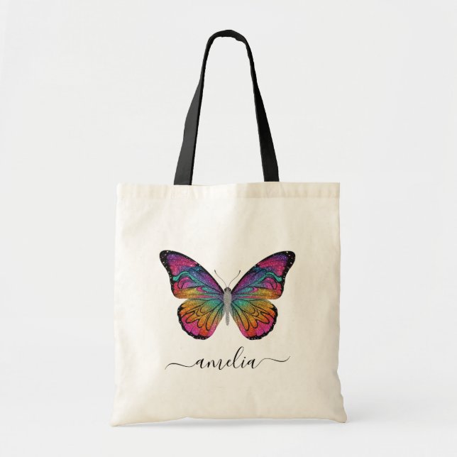 Personalisierter Luxus-Sprudelglitter-Schmetterlin Tragetasche (Vorne)